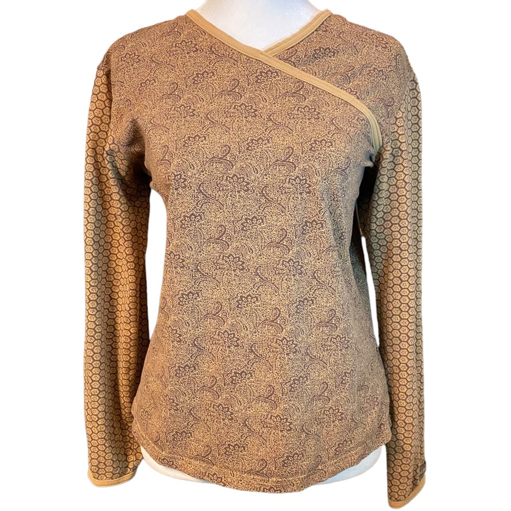 Columbia Vertex Brown Paisley Long-sleeve Y2K Top Sz M F30